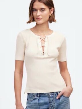 Madewell Ribbed Lace-Up Short-Sleeve Tee  ~ NWT ~ MED